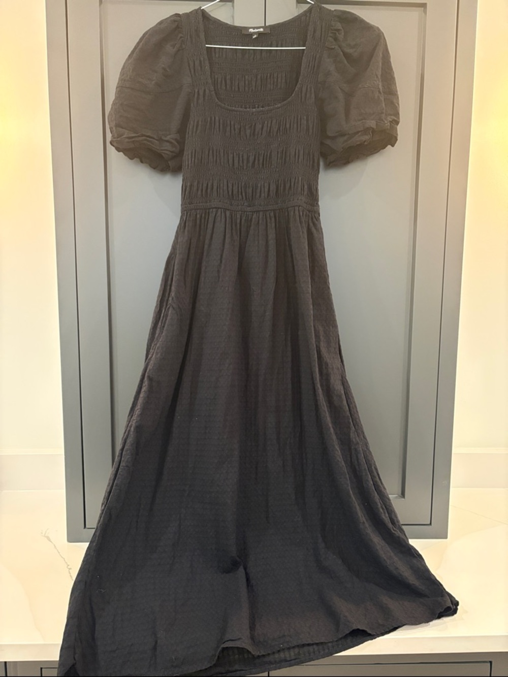 Black Puff-Sleeve Midi Dress